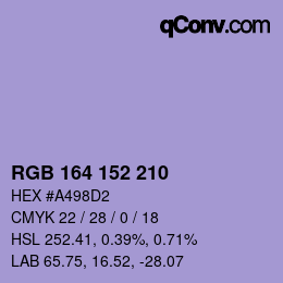 颜色代码: RGB 164 152 210 | qconv.com