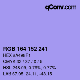 カラーコード: RGB 164 152 241 | qconv.com