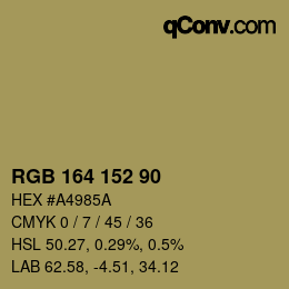 Color code: RGB 164 152 90 | qconv.com