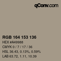 Color code: RGB 164 153 136 | qconv.com