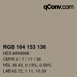 カラーコード: RGB 164 153 136 | qconv.com