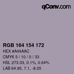 カラーコード: RGB 164 154 172 | qconv.com