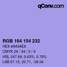 Color code: RGB 164 154 232 | qconv.com