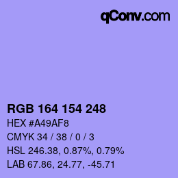 カラーコード: RGB 164 154 248 | qconv.com