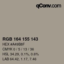 颜色代码: RGB 164 155 143 | qconv.com