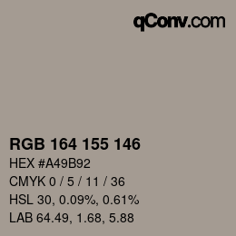 Color code: RGB 164 155 146 | qconv.com