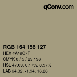 Farbcode: RGB 164 156 127 | qconv.com