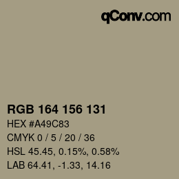 Color code: RGB 164 156 131 | qconv.com