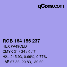 Color code: RGB 164 156 237 | qconv.com