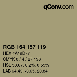 Color code: RGB 164 157 119 | qconv.com