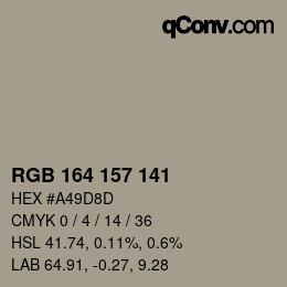 Color code: RGB 164 157 141 | qconv.com