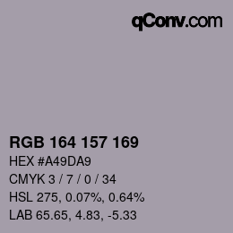 Color code: RGB 164 157 169 | qconv.com