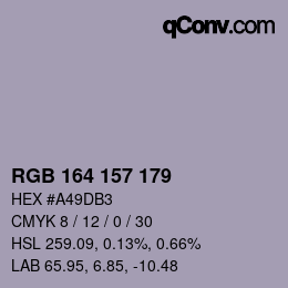 Color code: RGB 164 157 179 | qconv.com