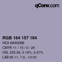Código de color: RGB 164 157 184 | qconv.com