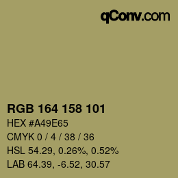 颜色代码: RGB 164 158 101 | qconv.com