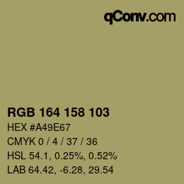 Color code: RGB 164 158 103 | qconv.com