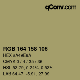 Color code: RGB 164 158 106 | qconv.com