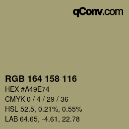 カラーコード: RGB 164 158 116 | qconv.com