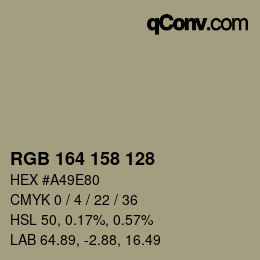 Color code: RGB 164 158 128 | qconv.com