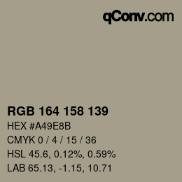 颜色代码: RGB 164 158 139 | qconv.com