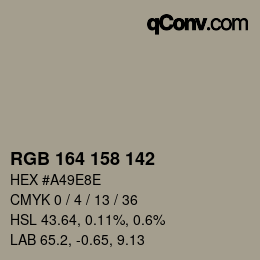 颜色代码: RGB 164 158 142 | qconv.com