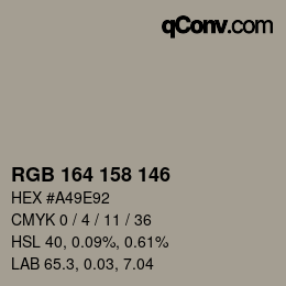Color code: RGB 164 158 146 | qconv.com