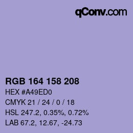 カラーコード: RGB 164 158 208 | qconv.com