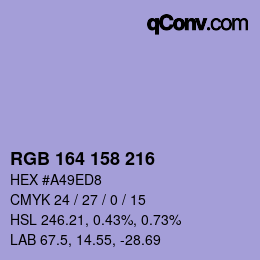 カラーコード: RGB 164 158 216 | qconv.com