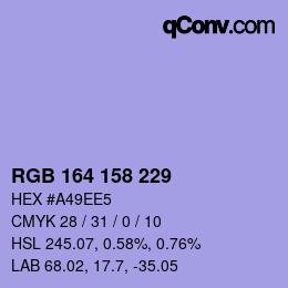 Color code: RGB 164 158 229 | qconv.com