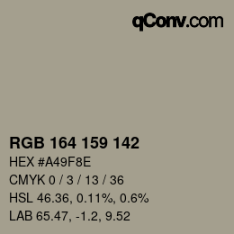 Color code: RGB 164 159 142 | qconv.com