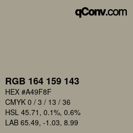 颜色代码: RGB 164 159 143 | qconv.com