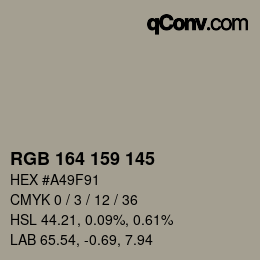 カラーコード: RGB 164 159 145 | qconv.com