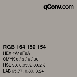 Código de color: RGB 164 159 154 | qconv.com