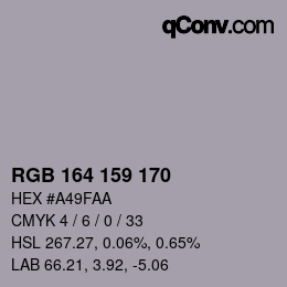 Color code: RGB 164 159 170 | qconv.com