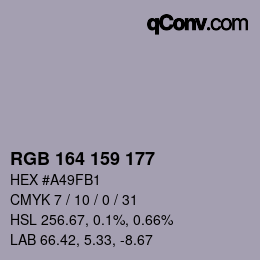 Color code: RGB 164 159 177 | qconv.com