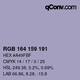 Color code: RGB 164 159 191 | qconv.com