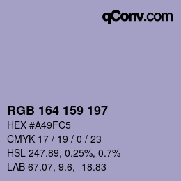 カラーコード: RGB 164 159 197 | qconv.com