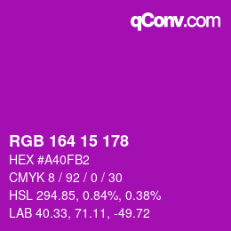 Color code: RGB 164 15 178 | qconv.com