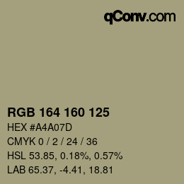 Color code: RGB 164 160 125 | qconv.com