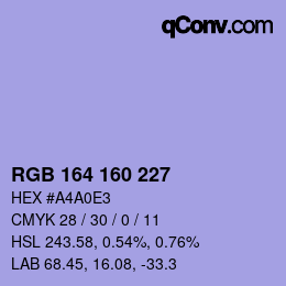 Color code: RGB 164 160 227 | qconv.com