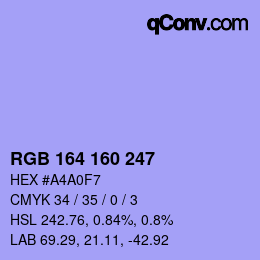 Color code: RGB 164 160 247 | qconv.com