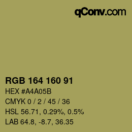 Color code: RGB 164 160 91 | qconv.com