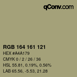 Color code: RGB 164 161 121 | qconv.com