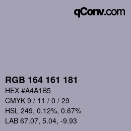 カラーコード: RGB 164 161 181 | qconv.com