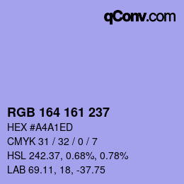 Color code: RGB 164 161 237 | qconv.com