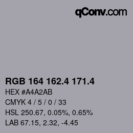 カラーコード: RGB 164 162.4 171.4 | qconv.com