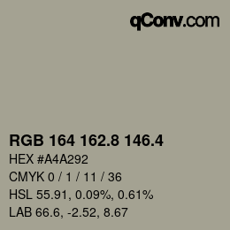 カラーコード: RGB 164 162.8 146.4 | qconv.com