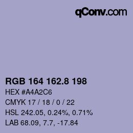 カラーコード: RGB 164 162.8 198 | qconv.com