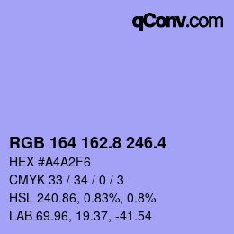カラーコード: RGB 164 162.8 246.4 | qconv.com