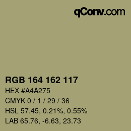 Color code: RGB 164 162 117 | qconv.com